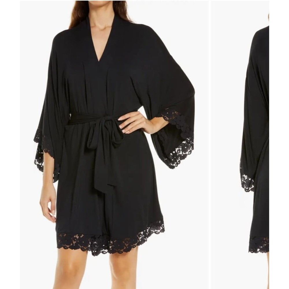 Eberjey Naya Lace Trim Jersey Knit Robe